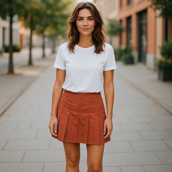 Simply Southern Orange Pleated Skater Skirt - Picture 1 of 7